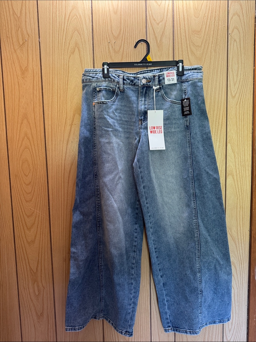 Celebrity Pink Washed Blue Low-Rise Wide Leg Jeans